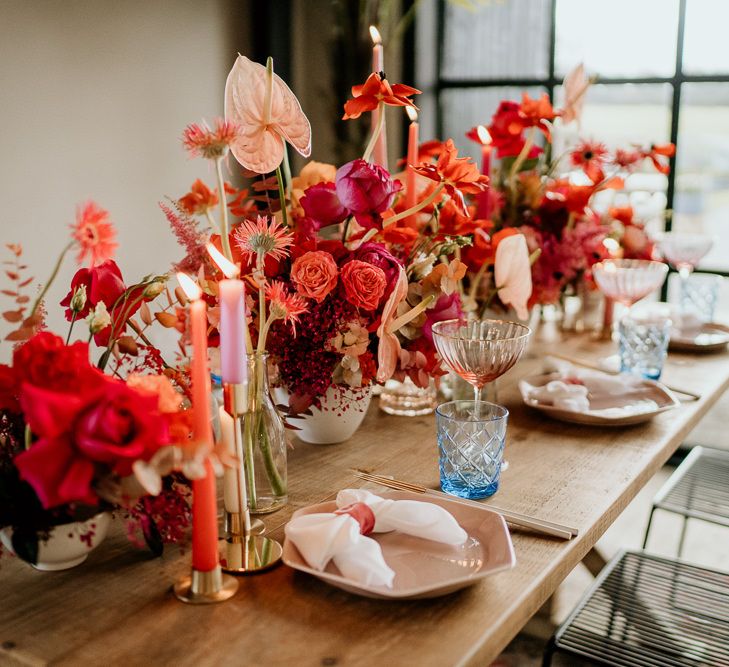 Red and Pink Floral Centrepiece Flowers and Table Decorations