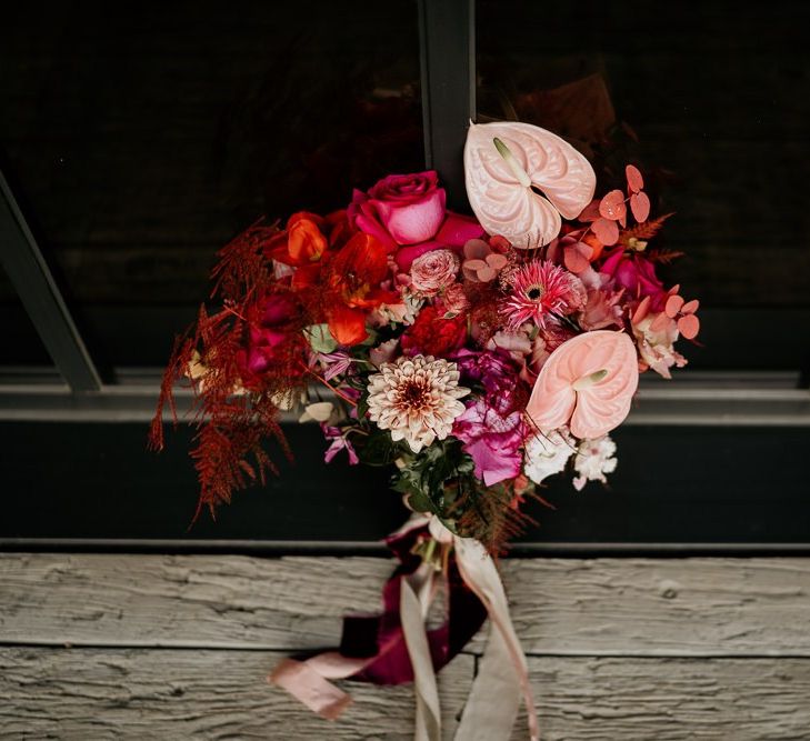 Red and Pink Bridal Bouquet Ties with Ribbon