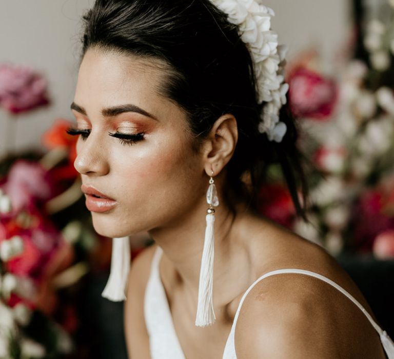 White Tassel Bridal Earrings and Headdress