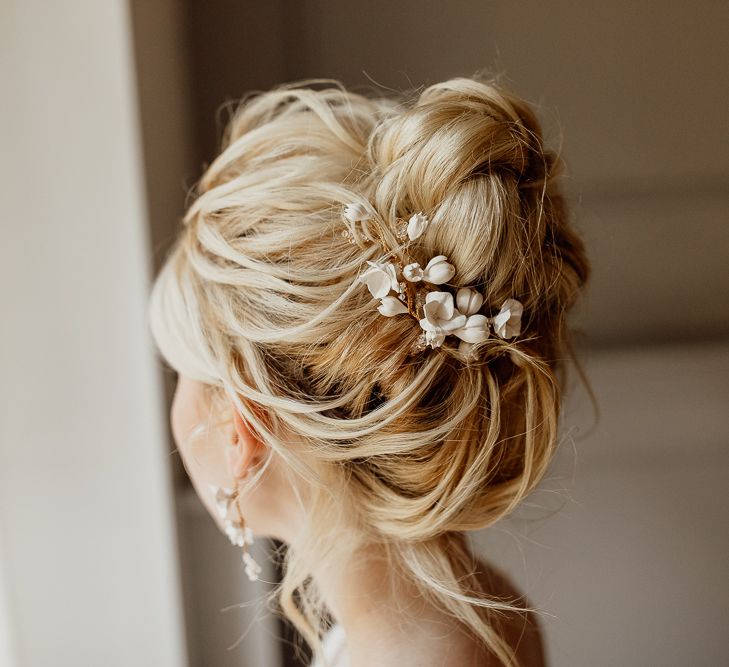 Messy Bun Wedding Hair Style with Hair Accessories