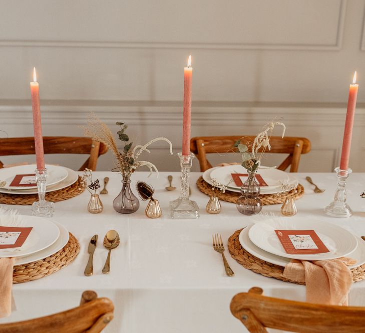 Fine Dining Table Decor with Candles and Napkins