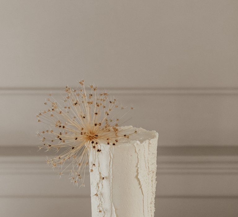 Tall Buttercream Wedding Cake with Dried Allium Seed Cake Topper