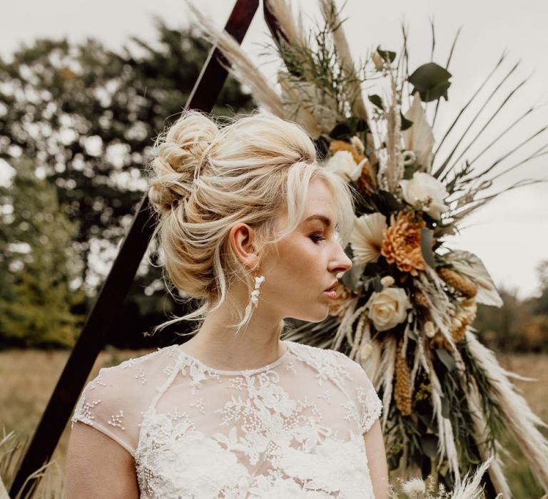 Elegant Bride with Tied Up Hair and Lace Top