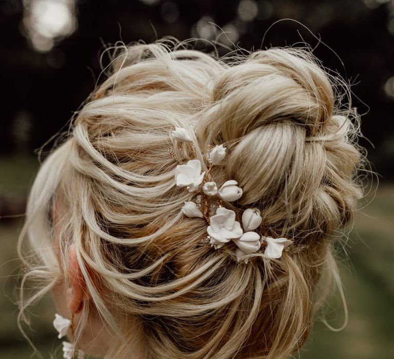 Loose Bun Bridal Up Do with Delicate Hair Accessory