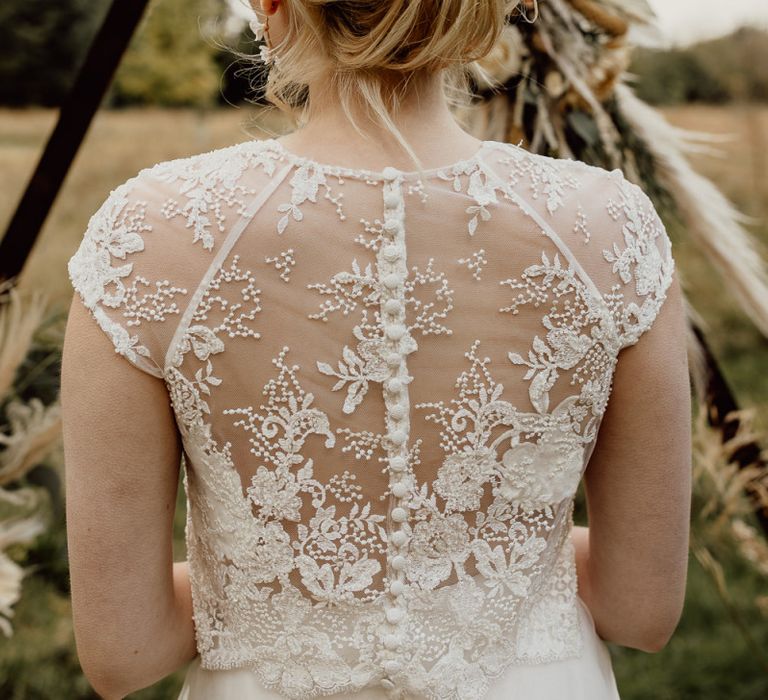 Delicate Lace Bridal Top with Buttons Down the Back