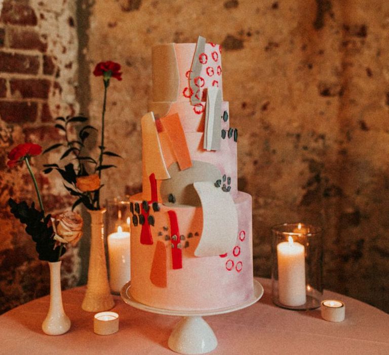 Retro wedding cake design at Godwick Great Barn