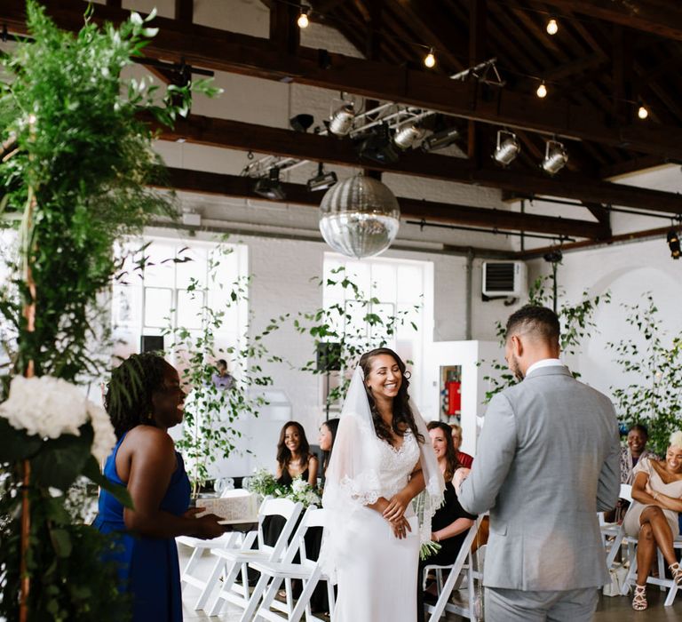 Bride Wears Wed2b Dress. Modern Warehouse Wedding in London at Trinity Buoy Wharf. Images by Captured by Katrina Photography