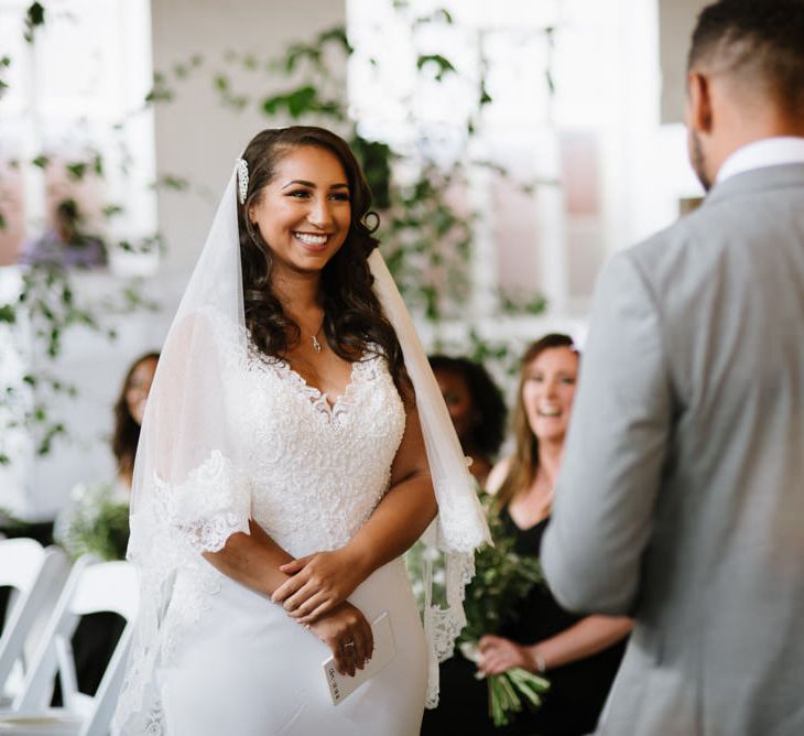 Green Foliage and White Roses. Bride Wears Wed2b Dress. Modern Warehouse Wedding in London at Trinity Buoy Wharf. Images by Captured by Katrina Photography