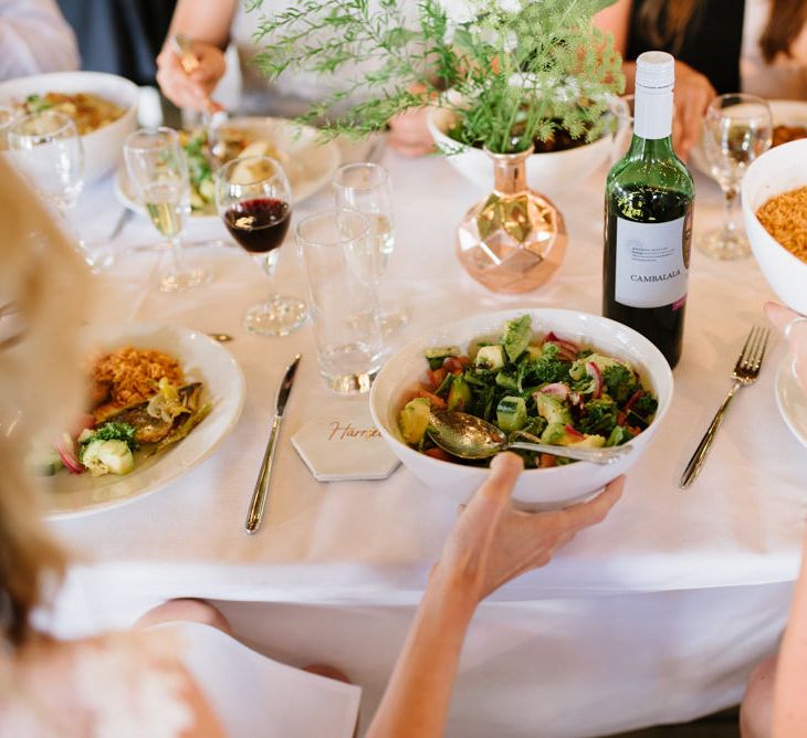 Afro-Caribbean Food on Sharing Plates. Modern Warehouse Wedding in London at Trinity Buoy Wharf. Images by Captured by Katrina Photography