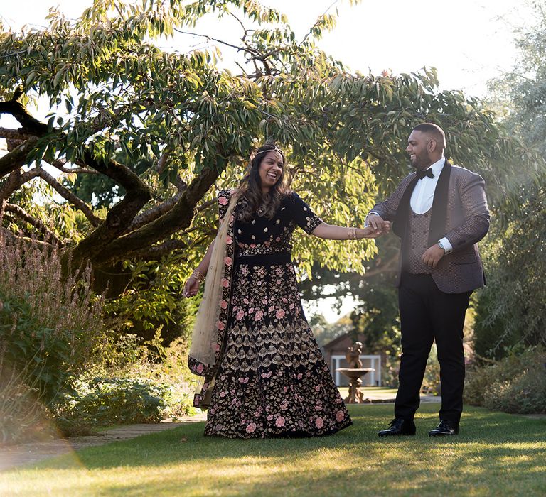 Engagement shoot at Michlefield Hall with bride and groom to be in Indian engagement outfits