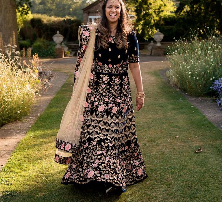 Bride-to-be in Indian Sari at engagement shoot