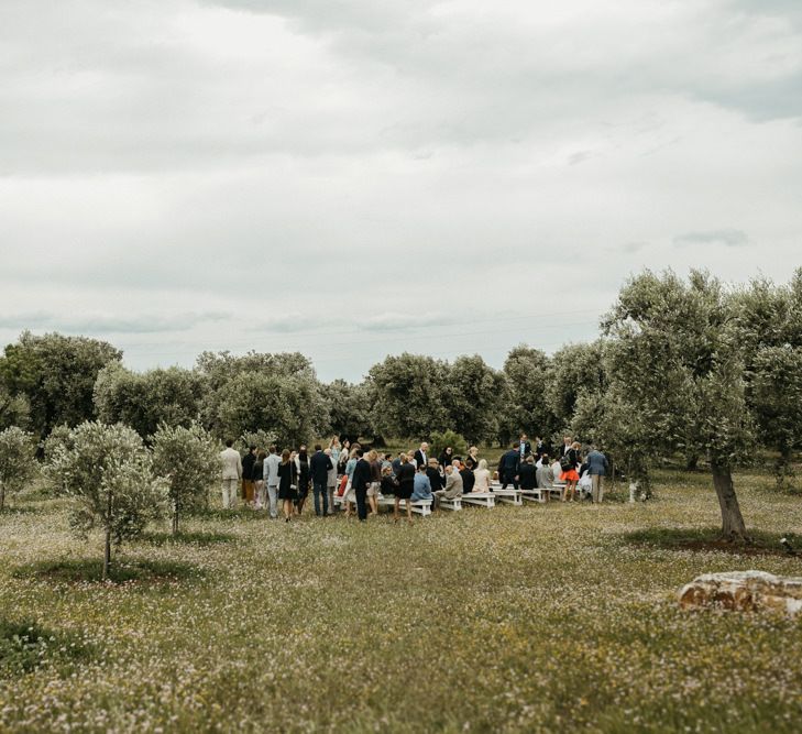 Guests gather outside Masseria Moroseta for ceremony