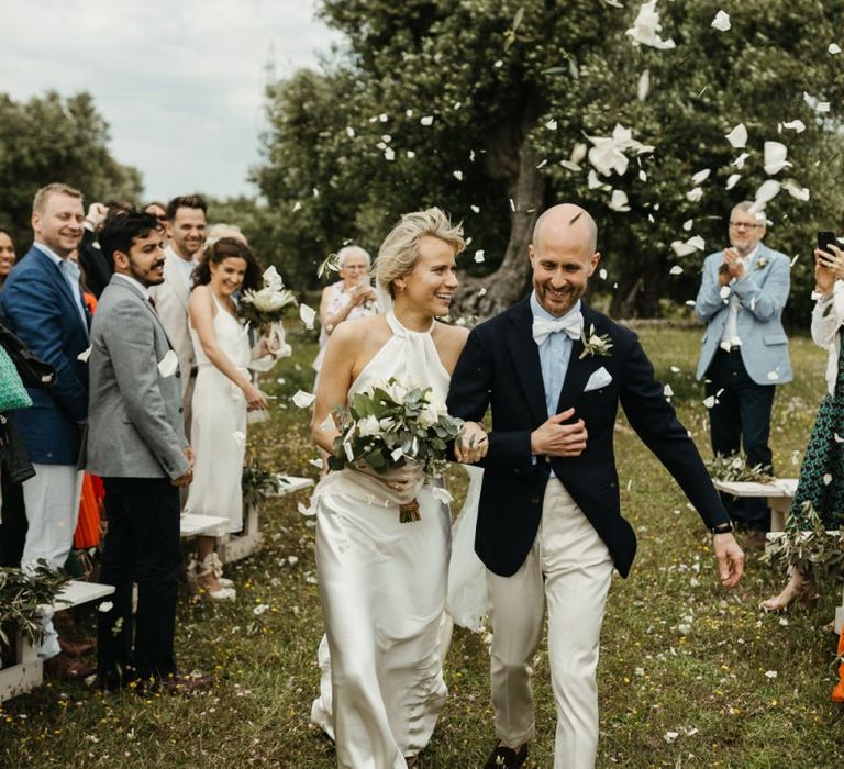 Confetti exit for bride and groom