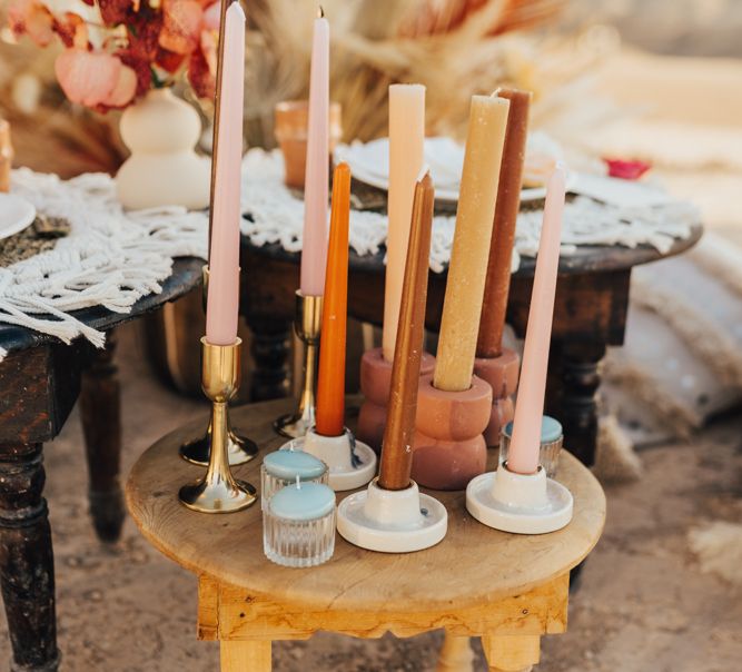 Coloured candles wedding decor