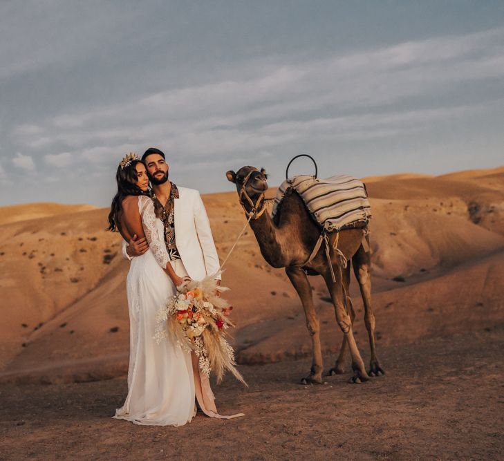 Golden hour portrait at Moroccan desert elopement