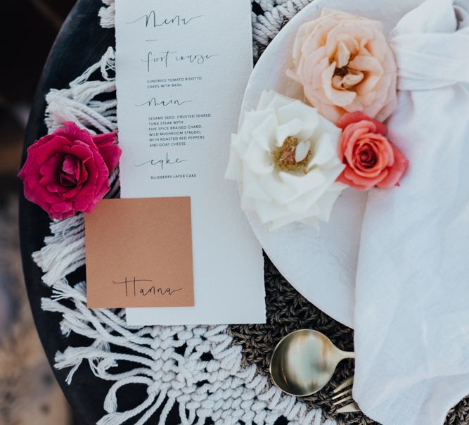 Menu card and place setting wedding stationery