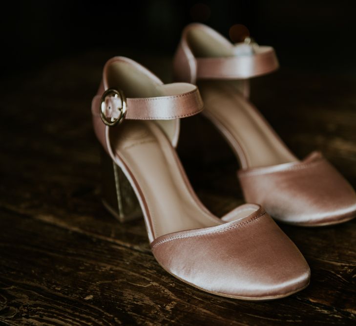 Satin Wedding Shoes | Copper &amp; Greenery Industrial Winter Wedding at The West Mill Derby, Styled by The Vintage House That Could | Rosie Kelly Photography | Jason Lynch Weddings