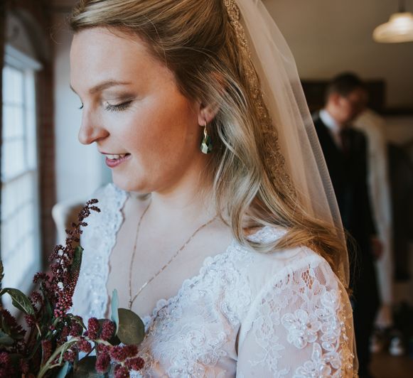 Bride in Wed2B Bridal Gown | Copper &amp; Greenery Industrial Winter Wedding at The West Mill Derby, Styled by The Vintage House That Could | Rosie Kelly Photography | Jason Lynch Weddings