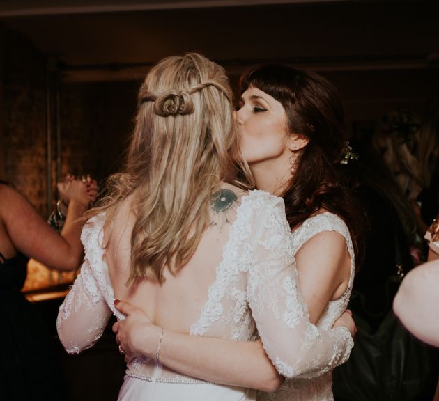 First Dance | Brides in Lace WED2B Bridal Gowns | Copper &amp; Greenery Industrial Winter Wedding at The West Mill Derby, Styled by The Vintage House That Could | Rosie Kelly Photography | Jason Lynch Weddings