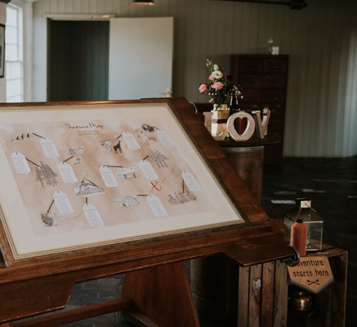 Treasure Map Table Plan | Copper &amp; Greenery Industrial Winter Wedding at The West Mill Derby, Styled by The Vintage House That Could | Rosie Kelly Photography | Jason Lynch Weddings