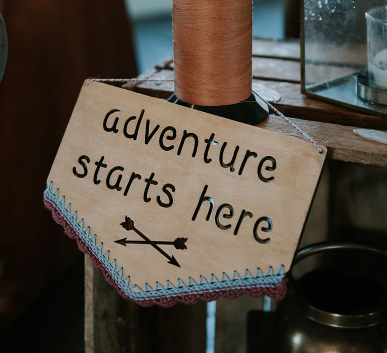 Wooden Plaque Wedding Sign | Copper &amp; Greenery Industrial Winter Wedding at The West Mill Derby, Styled by The Vintage House That Could | Rosie Kelly Photography | Jason Lynch Weddings