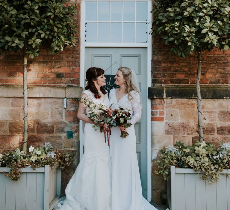 Brides in Lace WED2B Bridal Gowns | Copper &amp; Greenery Industrial Winter Wedding at The West Mill Derby, Styled by The Vintage House That Could | Rosie Kelly Photography | Jason Lynch Weddings