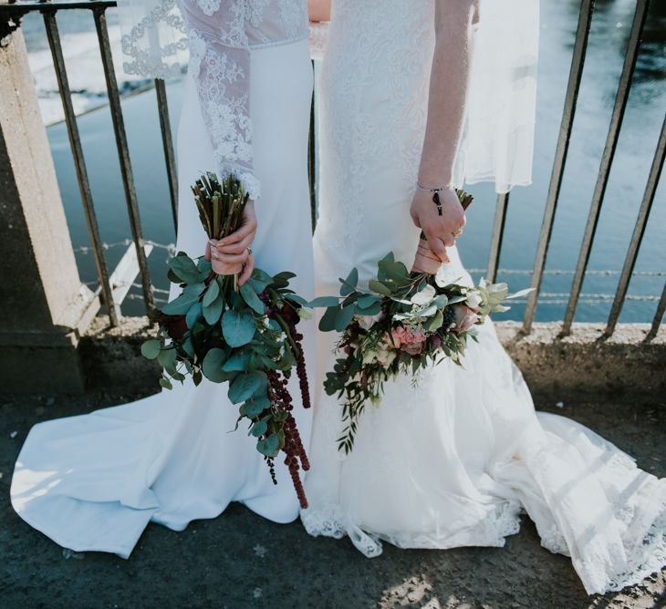 Brides in Lace WED2B Bridal Gowns | Copper &amp; Greenery Industrial Winter Wedding at The West Mill Derby, Styled by The Vintage House That Could | Rosie Kelly Photography | Jason Lynch Weddings