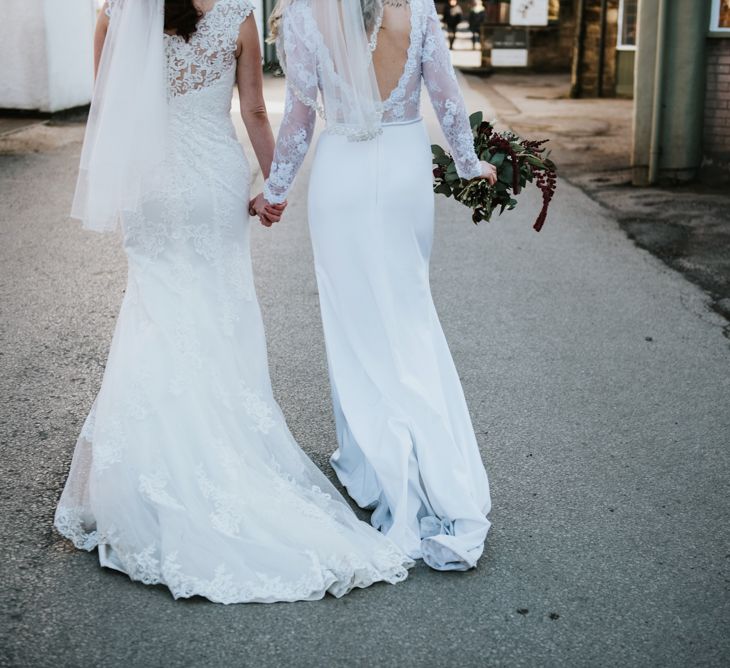 Brides in Lace WED2B Bridal Gowns | Copper &amp; Greenery Industrial Winter Wedding at The West Mill Derby, Styled by The Vintage House That Could | Rosie Kelly Photography | Jason Lynch Weddings