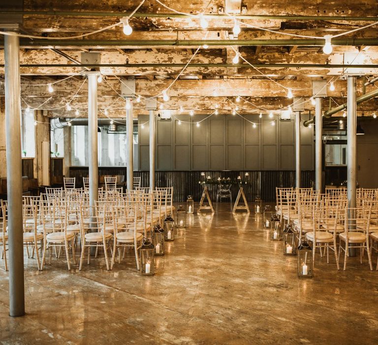 Industrial wedding ceremony at Holmes Mill