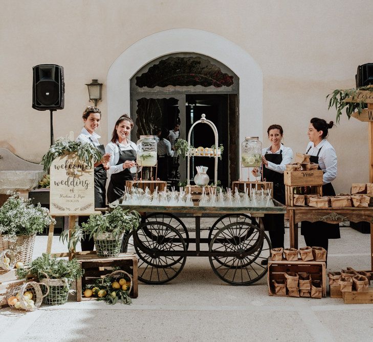 Drinks Reception with Vintage Cart and Crates