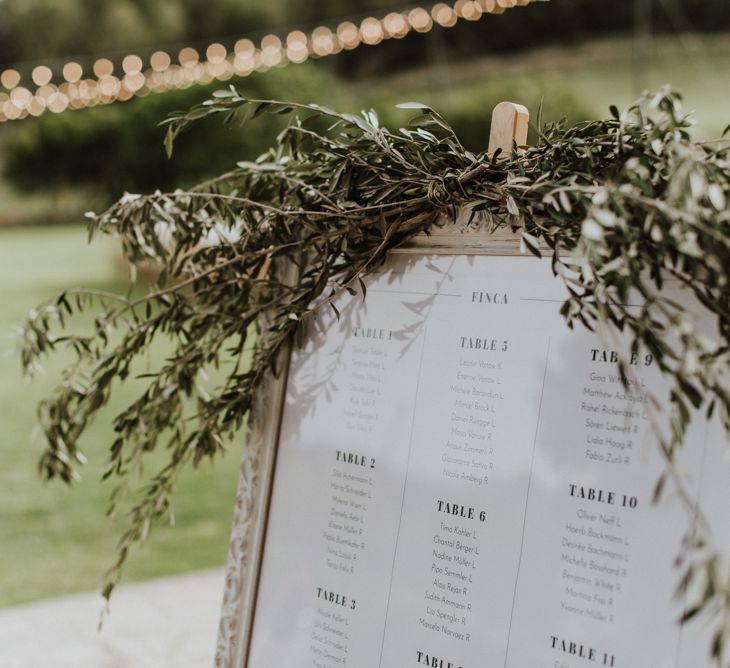 Framed Table Plan with Greenery Garland