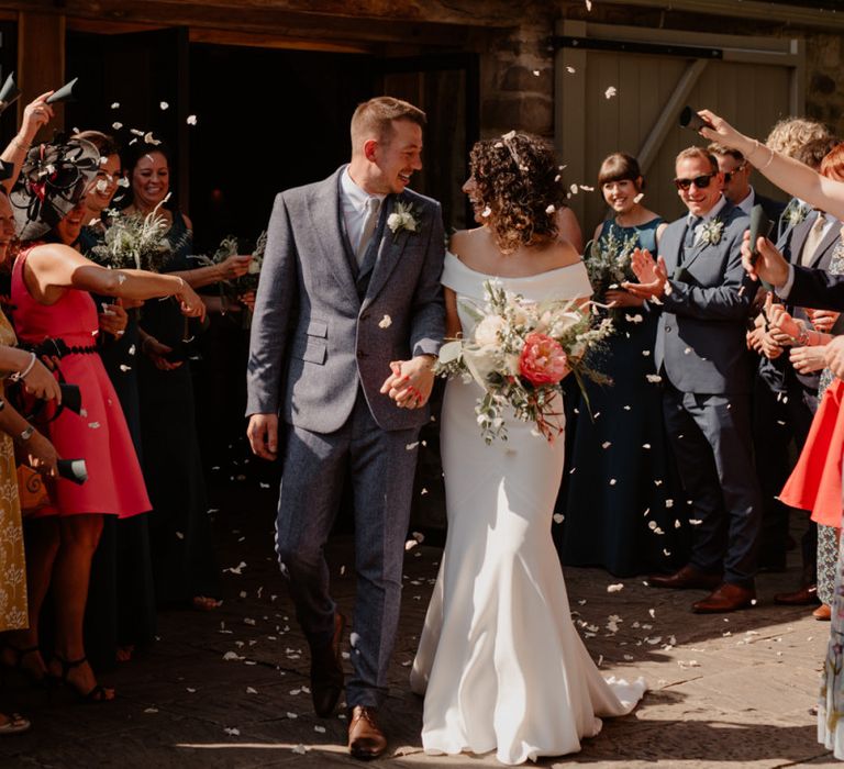 Confetti moment at Tithe Barn Bolton Abbey