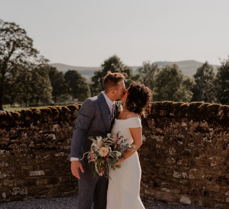 Bride and groom portrait at Tithe Barn Bolton Abbey