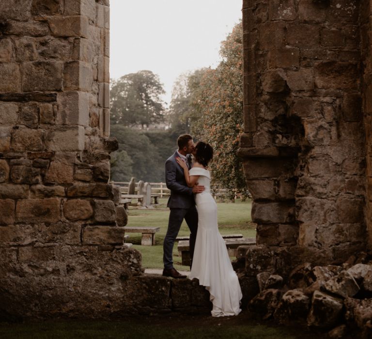 Bride and Groom portrait at Bolton Abbey Priory Ruins by Taylor-Hughes Photography