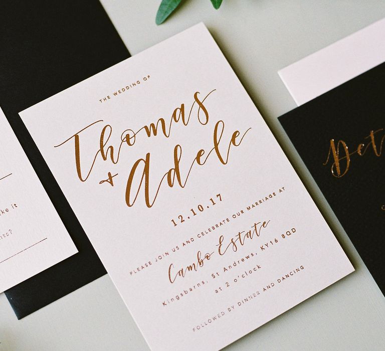 Black, White &amp; Rose Gold Wedding Stationery Suite // Image by Imogen Xiana Photography