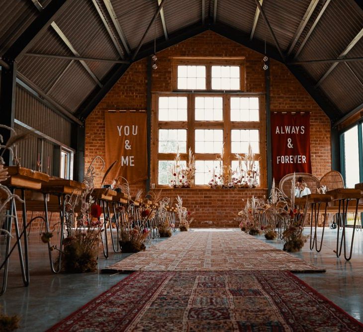 The Giraffe Shed wedding venue in Wales decorated in Autumn wedding colours