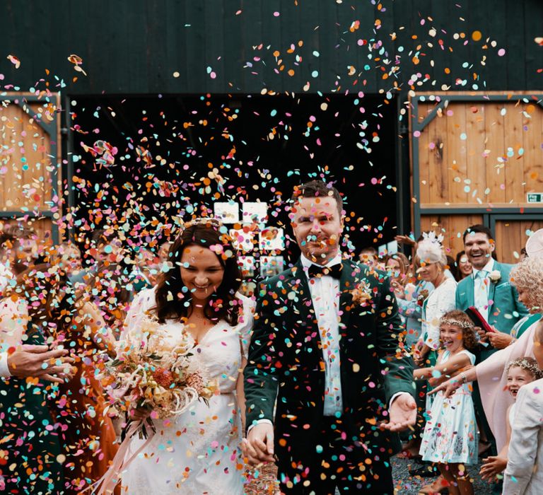 Confetti exit for bride and groom