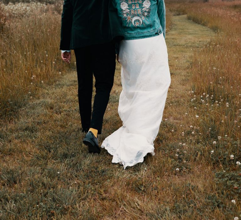 Bridal denim jacket for Welsh wedding