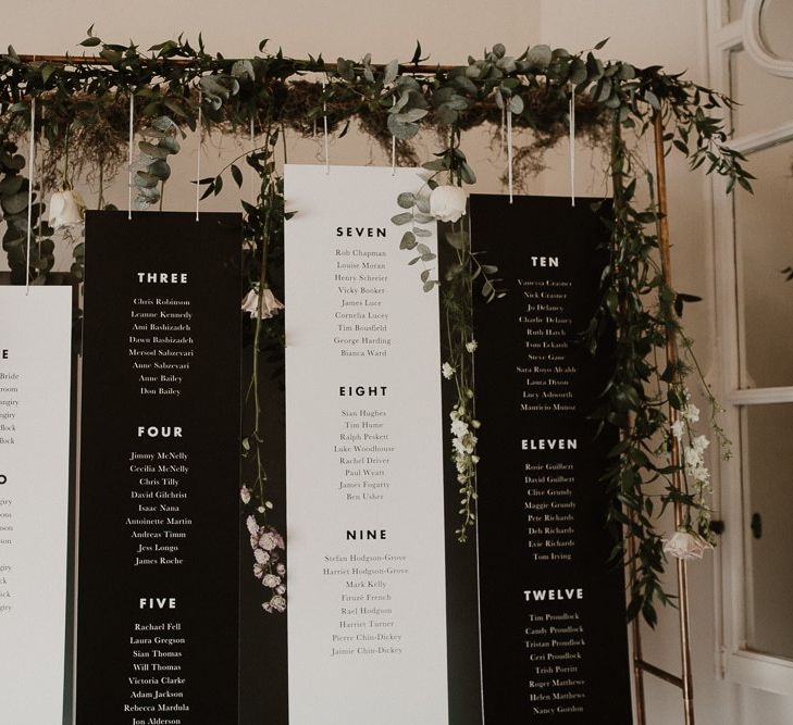 Wedding Table Plan with Contemporary Detail and Foliage