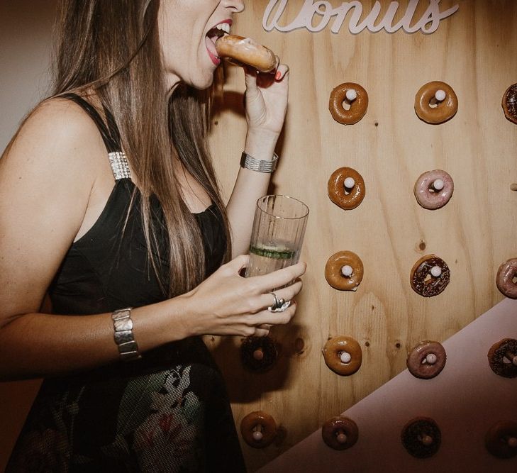 Doughnut Wall At Barn Wedding