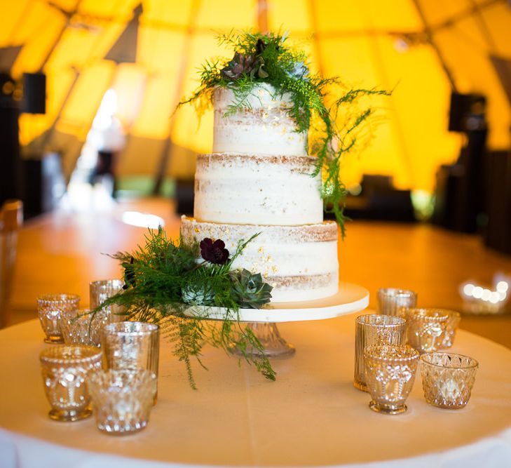 Semi Naked Wedding Cake // Tipi Wedding At Weald Country Park Essex With Bride In Maggie Sottero Planned By Louise Perry With Images From Jasmine Jade Photography