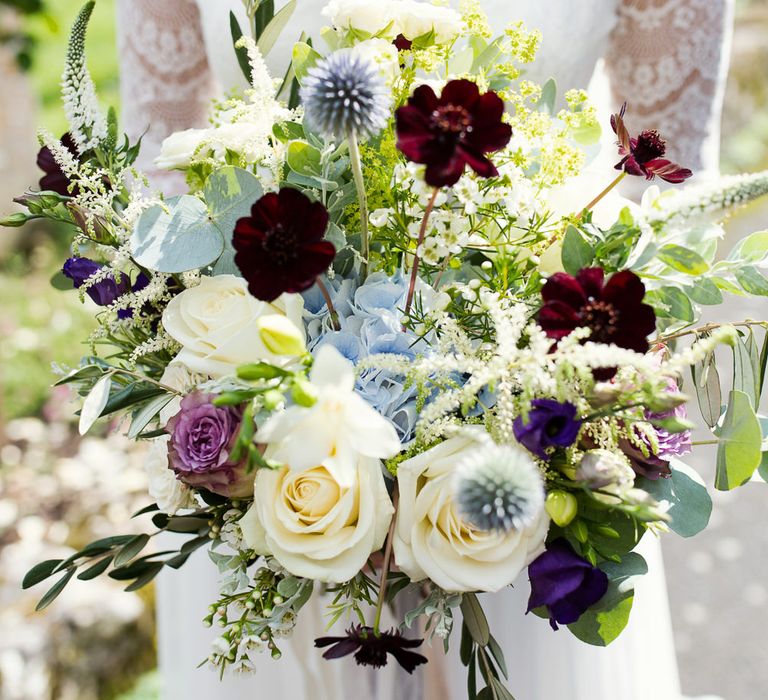 Wedding Bouquet With Cream Roses And Chocolate Cosmos // Tipi Wedding At Weald Country Park Essex With Bride In Maggie Sottero Planned By Louise Perry With Images From Jasmine Jade Photography