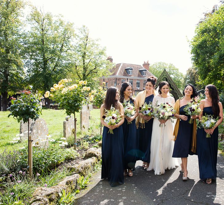 Bridesmaids In Navy Dresses // Tipi Wedding At Weald Country Park Essex With Bride In Maggie Sottero Planned By Louise Perry With Images From Jasmine Jade Photography