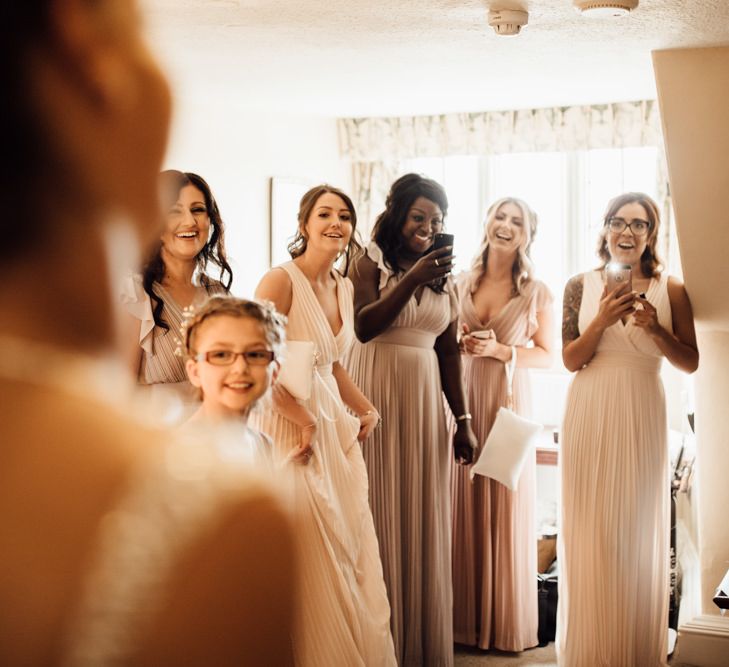 Bridesmaids In Dusky Pink Dresses // Caribbean Influenced Wedding Kingsthorpe Lodge Barn With Steel Band And Bride In Maggie Sottero Images From Ania Ames Photography