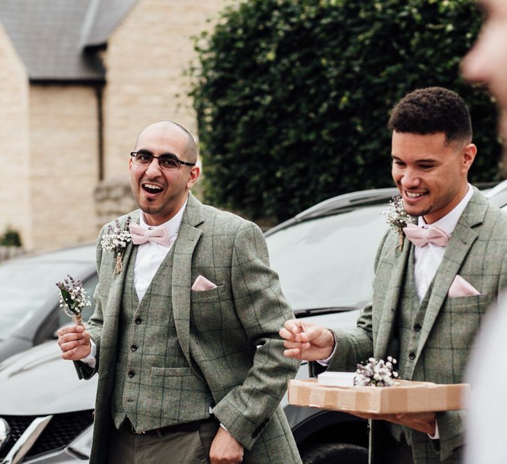 Groomsmen In Green // Caribbean Influenced Wedding Kingsthorpe Lodge Barn With Steel Band And Bride In Maggie Sottero Images From Ania Ames Photography