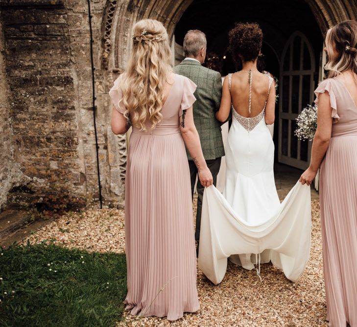 Bridesmaids In Dusky Pink Dresses // Caribbean Influenced Wedding Kingsthorpe Lodge Barn With Steel Band And Bride In Maggie Sottero Images From Ania Ames Photography