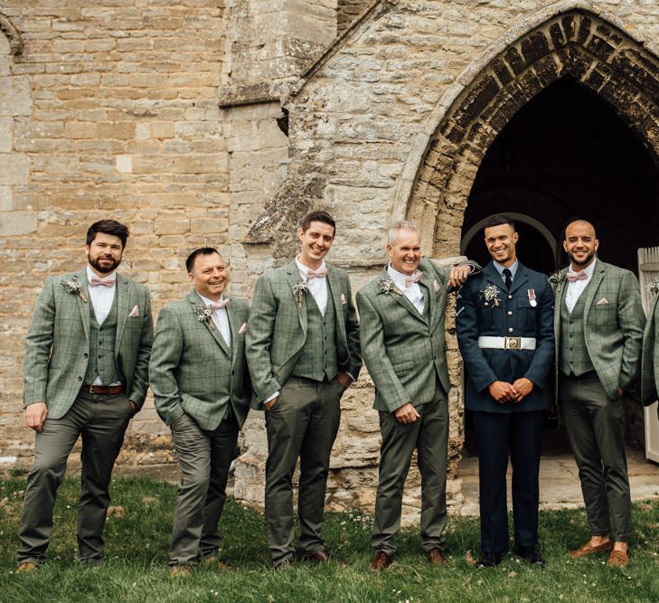 Groom In Military Uniform And Groomsmen In Green // Caribbean Influenced Wedding Kingsthorpe Lodge Barn With Steel Band And Bride In Maggie Sottero Images From Ania Ames Photography