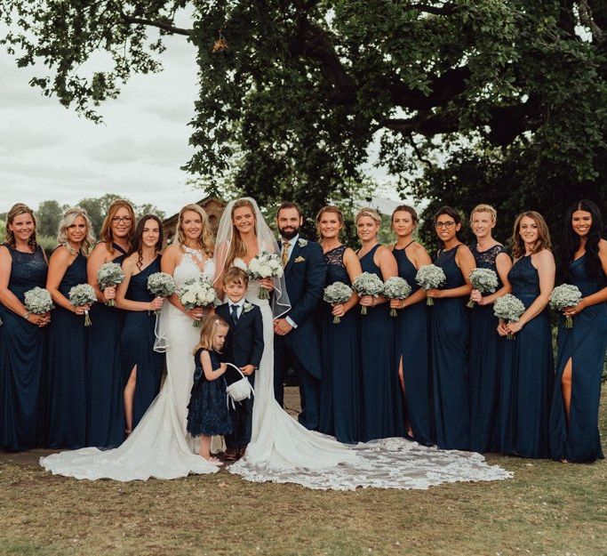 Navy bridesmaid dresses for bridal party at Micklefield Hall wedding