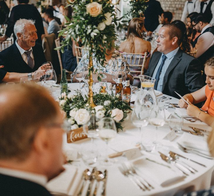 Wedding table decor with guests