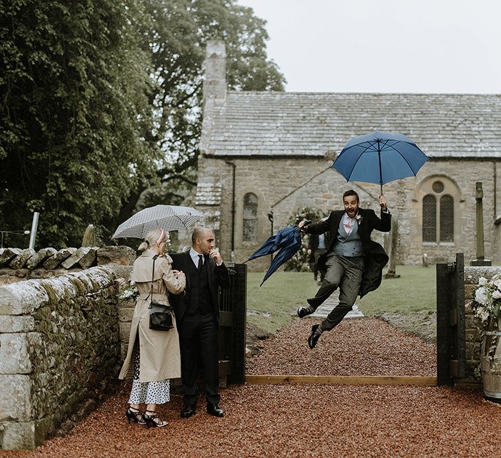 Before Wedding Ceremony Raining Outside Church